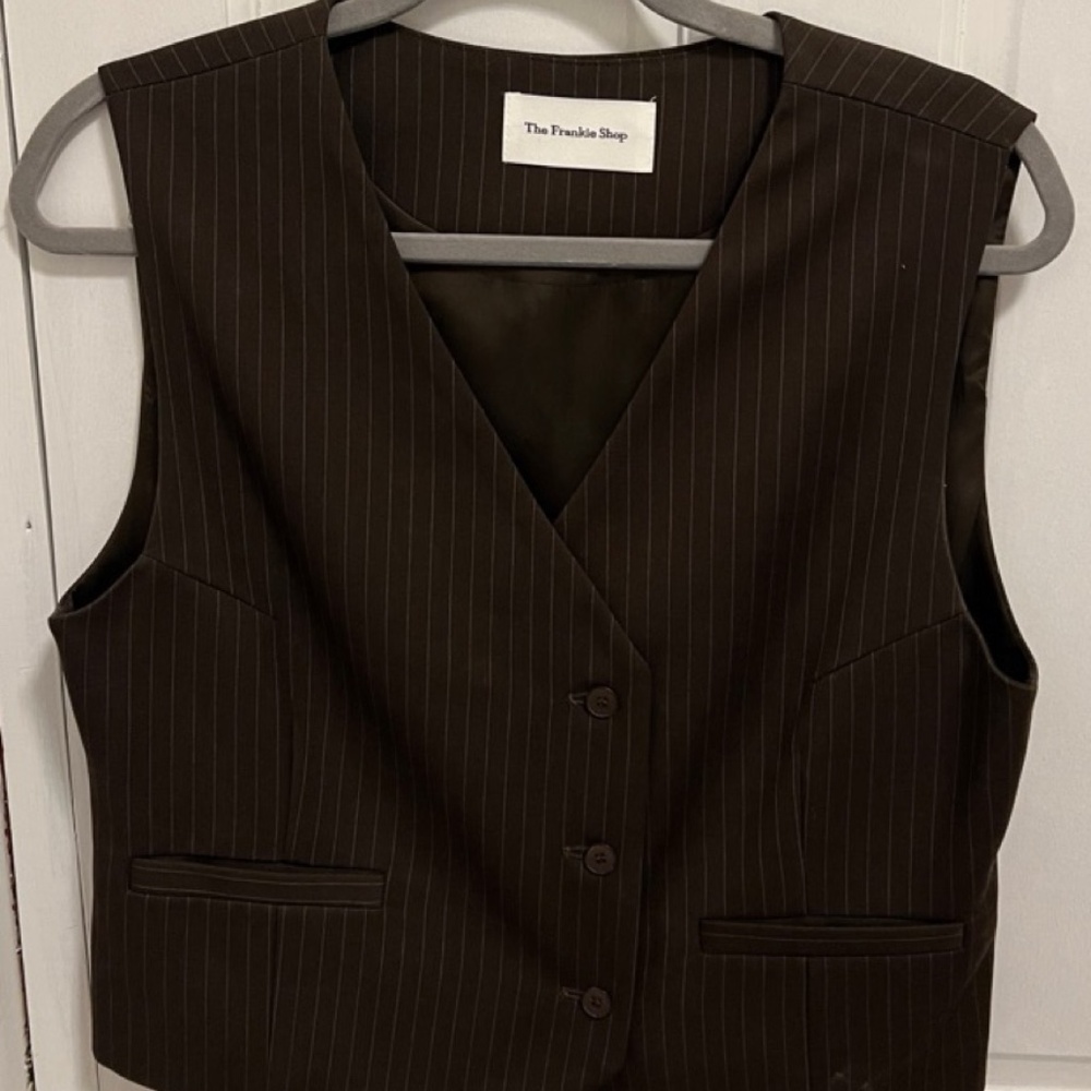 The Frankie Shop Ivy Vest Brown / White Pinstripe | Women's Size L